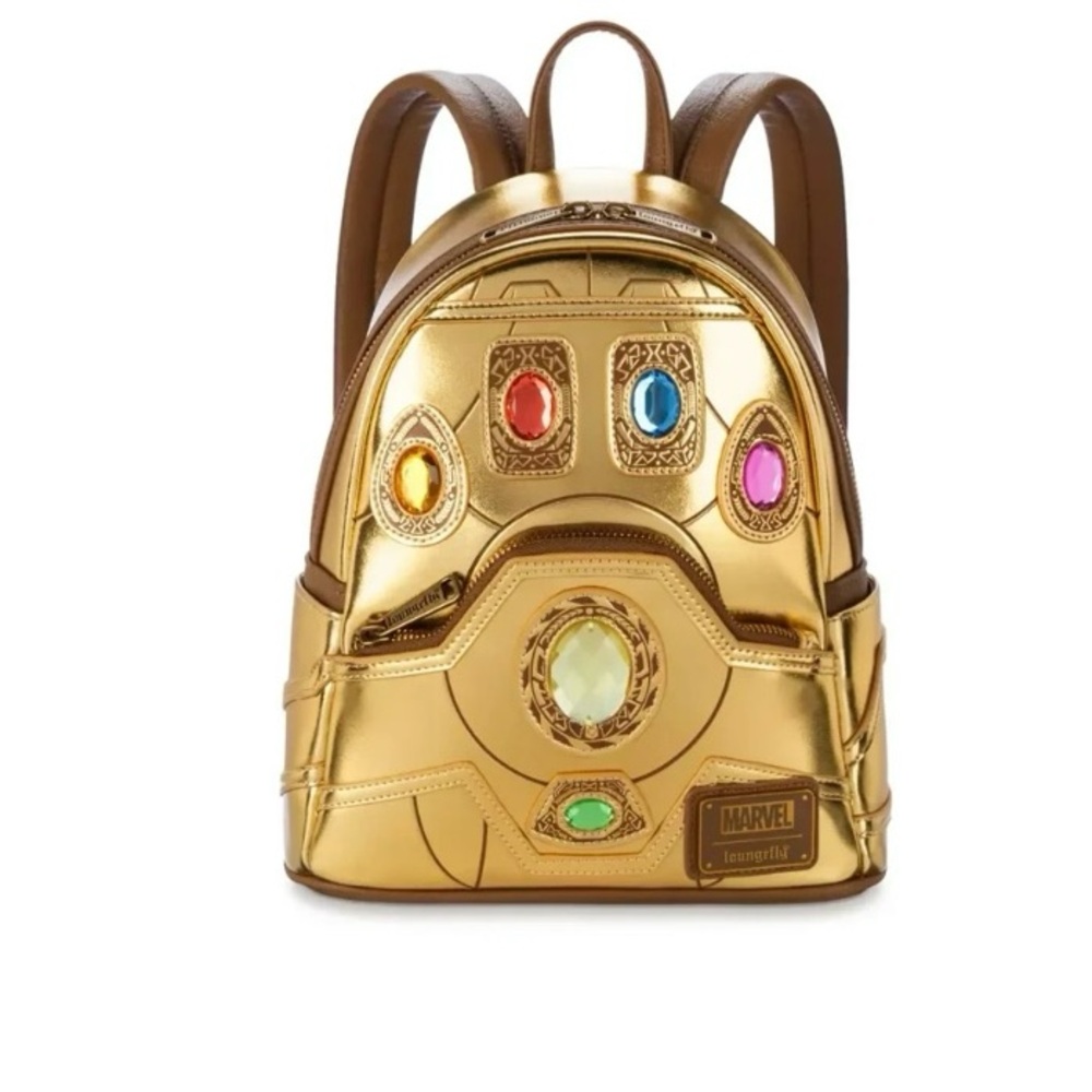 Disney Loungefly Marvel Thanos Infinity Gauntlet Gold Mini Backpack with Gems